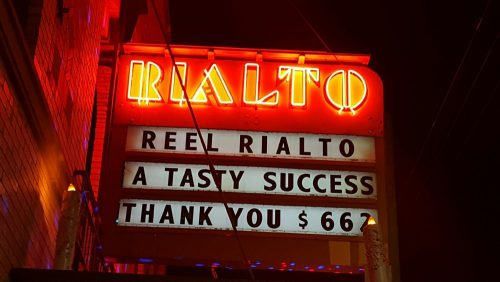 Rialto Theather Marquee in Neon Lights