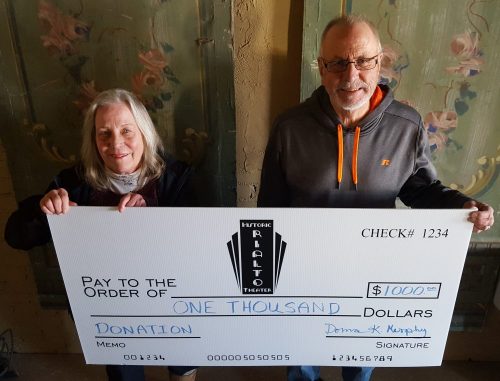 Donna Murphy donates $1000 to Rialto Theater