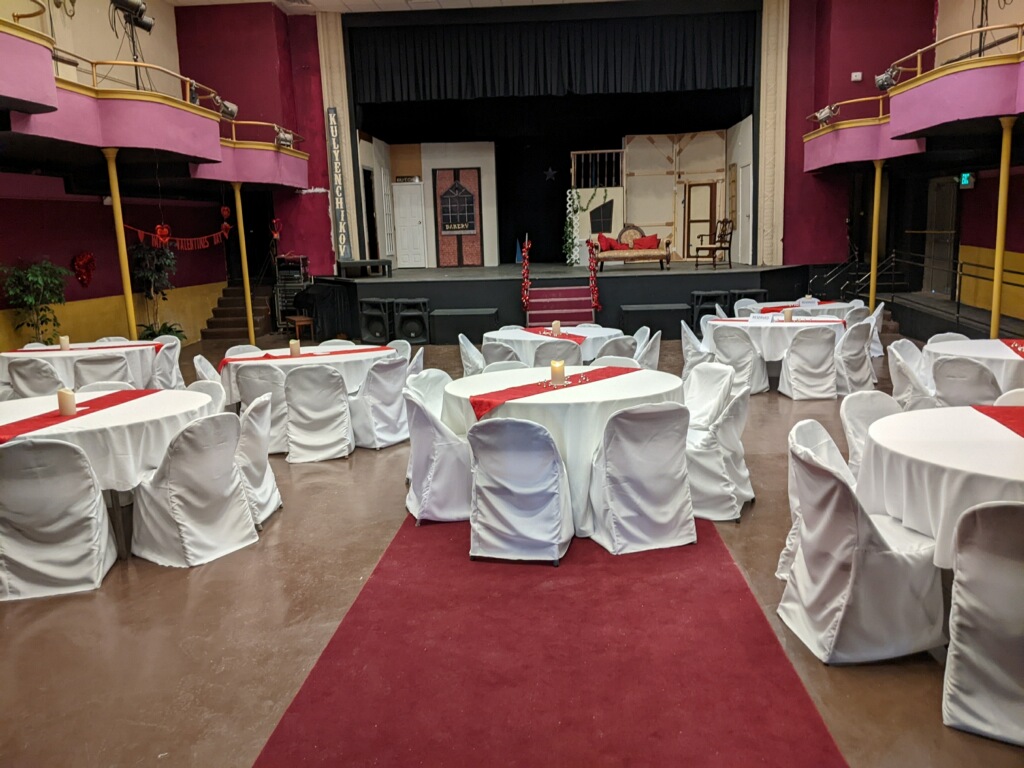 Rialto theater decorated for the Honey Do Valentine's Day Concert and Dance