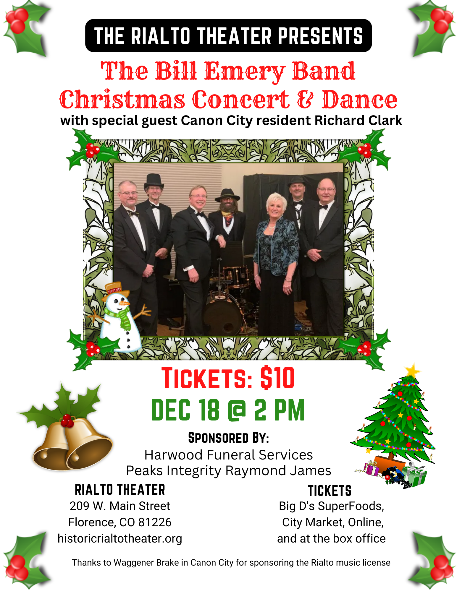 Bill Emery & Friends, Christmas Concert and Dance Dec 18 @ 2pm