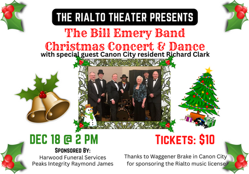 The Bill Emery Band Christmas Concert & Dance at the Rialto Dec 18th @2pm