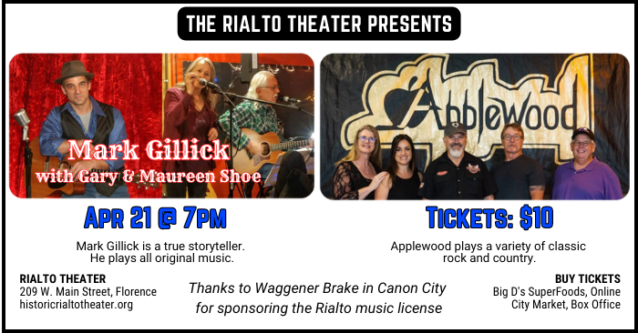 Gillick and Applewood at the Rialto April 21, 2023 at 7pm