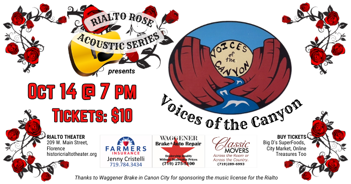 Rialto Rose Acoustic Series featuring Voices of the Canyon - Oct 14, 2023 @ 7pm